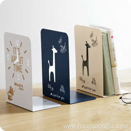 Metal top giraffe book holder cartoon against bookend